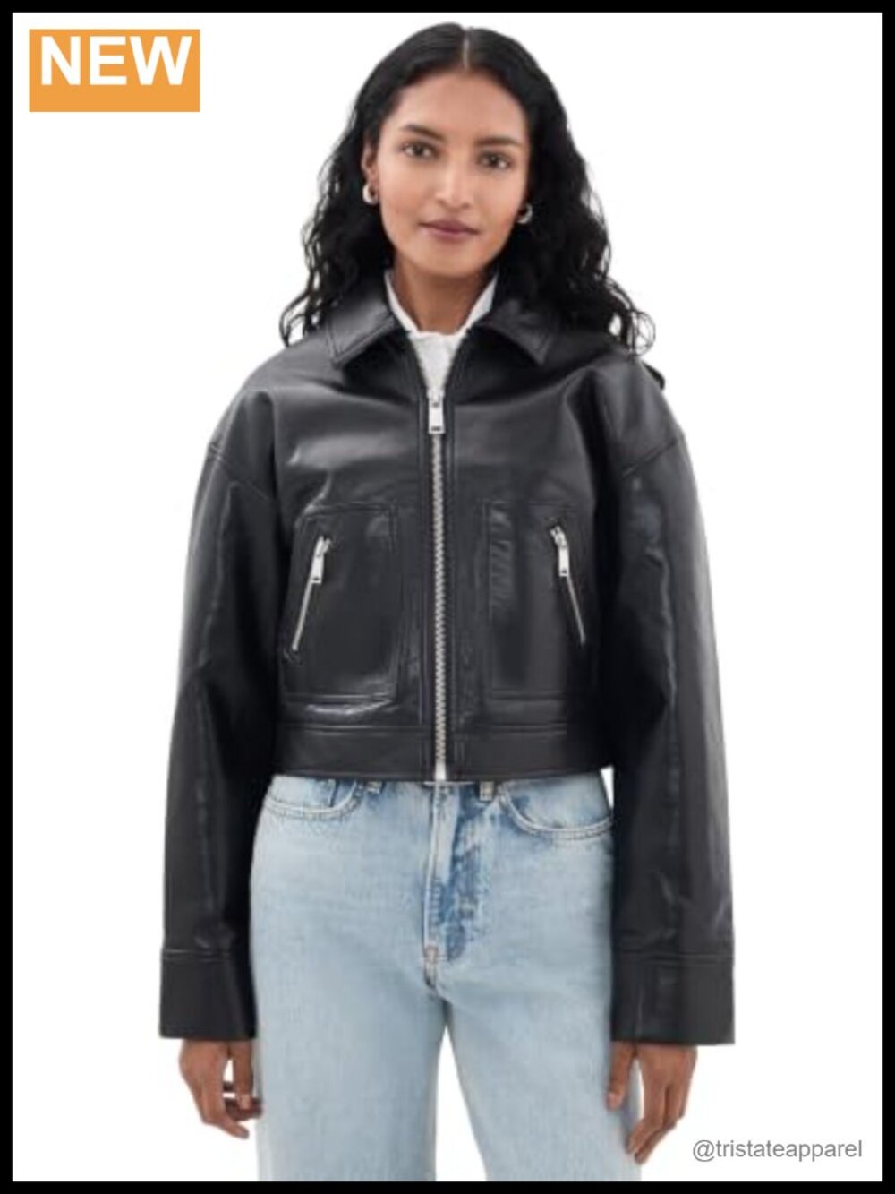 Women's Faux Leather Moto Jacket Zip Front Pockets Recycled